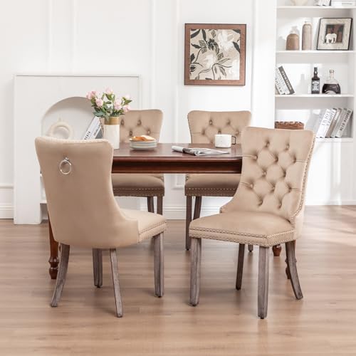 Hixkol Velvet Dining Chairs Set of 4,Upholstered Dining Chairs with Ring Pull...