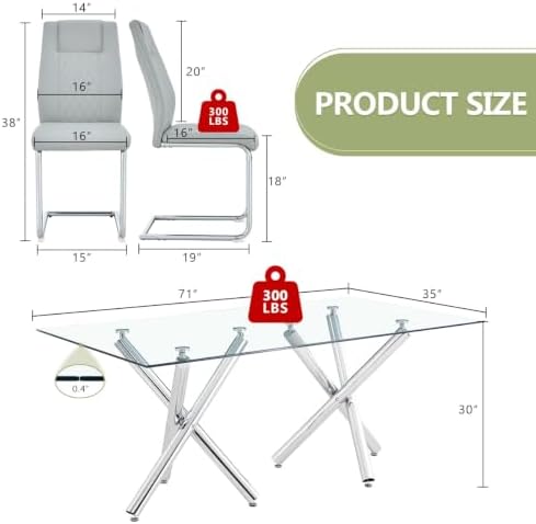 Ebullient 71" Glass Dining Table Set for 8, Dining Set Table and 8 Chairs