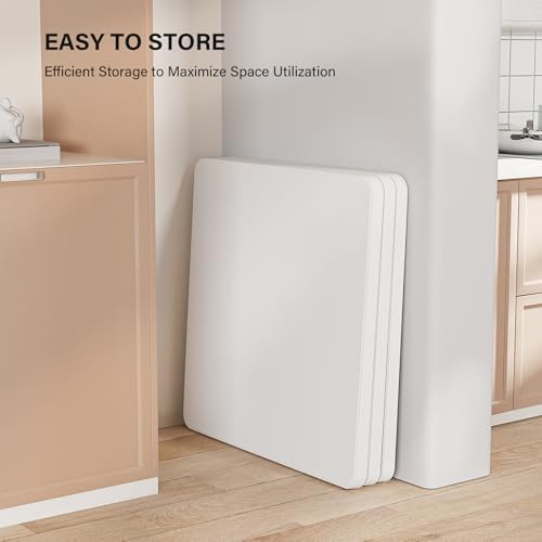 VINGLI White Card Square Table, 34 inch Foldable Legs Full Table Top, Easy to...