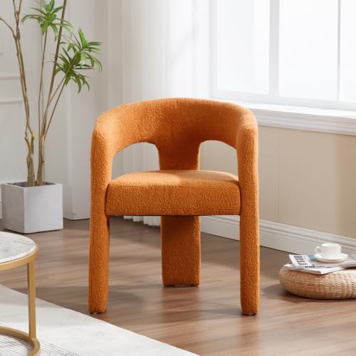 HNY Modern Sherpa Barrel Single Dining Chair, Orange | Upholstered Accent Arm...