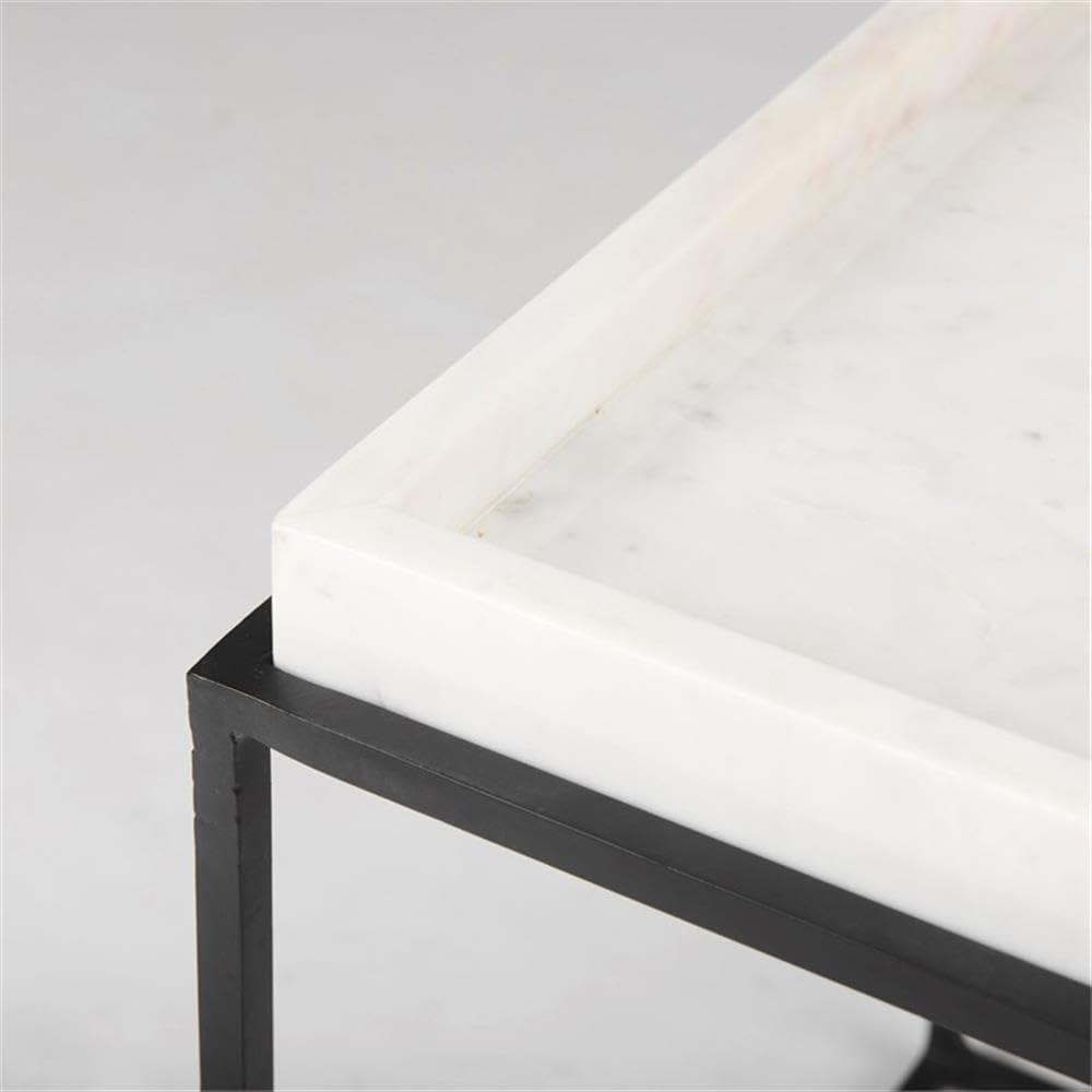Pemberly Row Square White Marble and Black Metal End Table, 18 in x 18 in x 2...