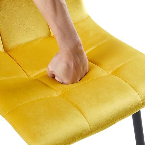NORDICANA Yellow Velvet Dining Chairs Set of 4, Upholstered Tufted Kitchen Ch...