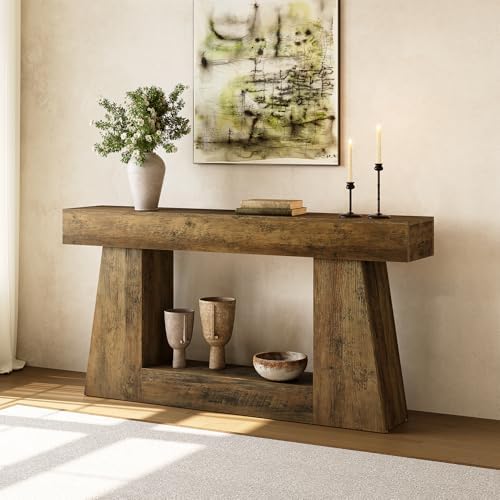LITTLE TREE 63" Farmhouse Console Table with Storage, Rustic Sofa Table ...