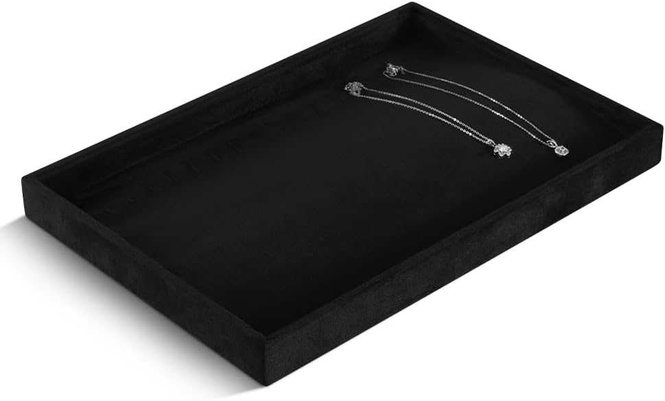 Velvet Jewelry Display Tray For Bracelet Pendant Necklace, Multi-Slot Stackable Storage Tray For Long Chain Jewelries, Drawer Insert Jewelry Organizer (Black)