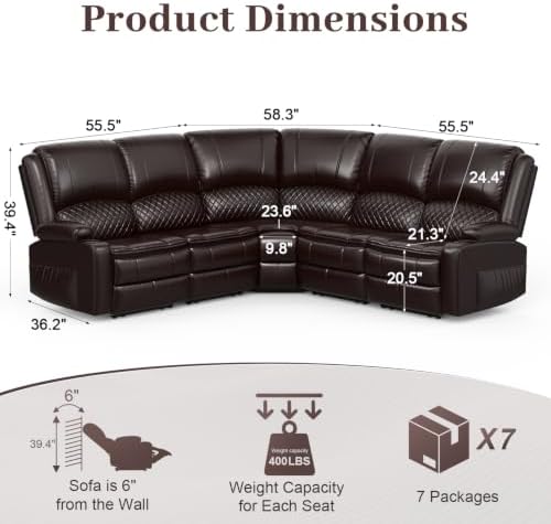 Upgraded 5 Seater Reclining Sofa Set, Modern Living Room Couch (Pu,Brown) | H...