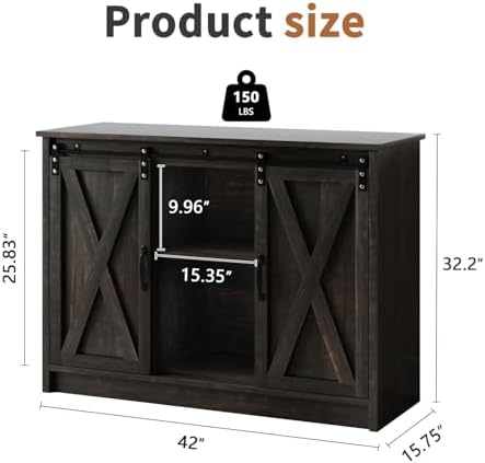 4 EVER WINNER Farmhouse Coffee Bar, 42 Inch Coffee Bar Cabinet, Espresso