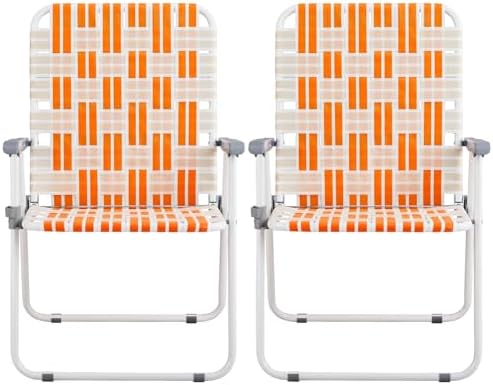 Folding Webbed Oversized Lawn Chairs Set of 2, 260 LBS High Beach Chair for A...