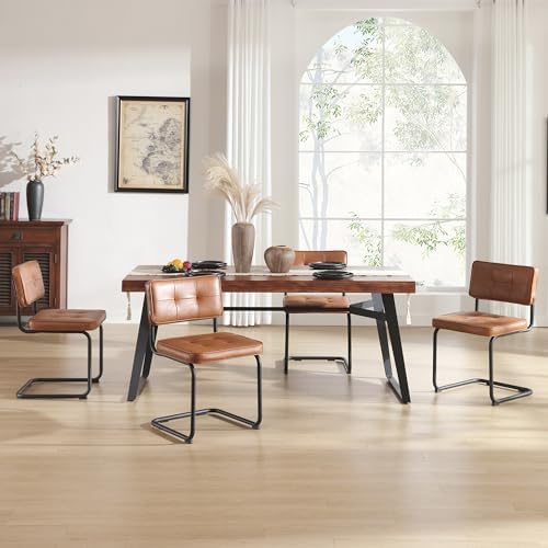 Zesthouse Faux Leather Dining Chairs Set of 6, Industrial Metal Chairs with M...