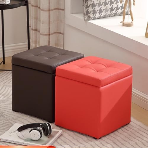 Bonded Leather Square Cube Storage Ottoman,12x12x14inch,Upholstered Foot Rest...