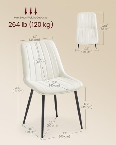 VASAGLE Dining Chairs Set of 4, Upholstered Kitchen Chairs, PU Leather