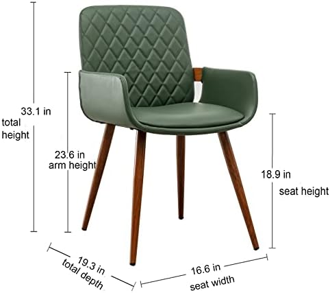 LUNLING Mid Century Modern Faux Leather Dining Chairs Set of 2, Green, Uphols...