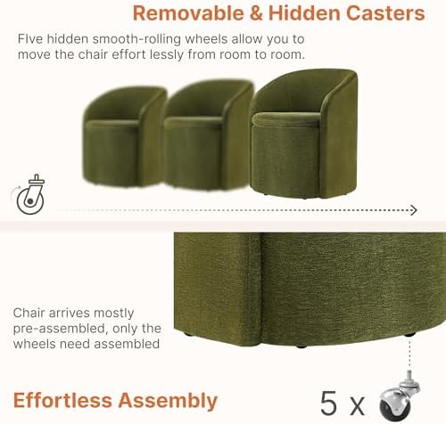 KISLOT Upholstered Dining Chairs with Casters, No Assembly Rolling Modern Din...