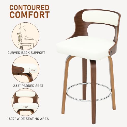 ClinQ 26" Counter Height Barstool Set of 2，Bentwood Leg and Back，White |...