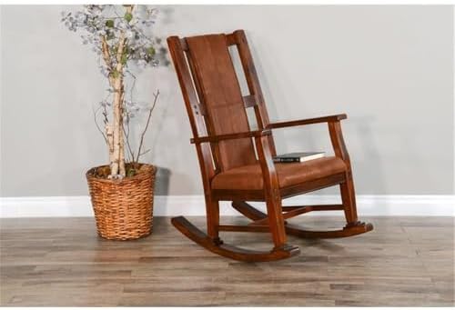 Pemberly Row Mahogany Rocking Chair with Cushioned Seat and Back, Studded Acc...