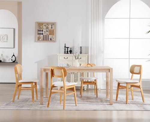 Shunzhi Rattan Dining Chairs Set of 4, Upholstered Farmhouse Dining Room Chai...