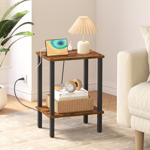 TUTOTAK End Table with Charging Station, Side Table Set of 2, Nightstand
