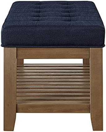 24KF Large Rectangular Upholstered Tufted Linen Fabric Ottoman Bench, Padded ...