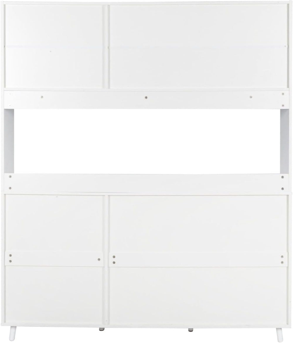 Modern White Kitchen Buffet and Hutch Storage Cabinet with Glass Doors, 4 Dra...