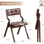 2-Pack Folding Dining Chairs with Cushion,Faux Leather Padded Foldable Dining Chairs,Portable Wooden Folding Chairs for Dining Rooms Kitchen Wedding and Party Indoor Brown