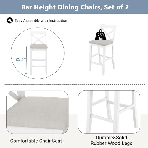 LUMISOL 3 Piece Pub Table and Chair Set, Wood Counter Height Dining Set for 2...