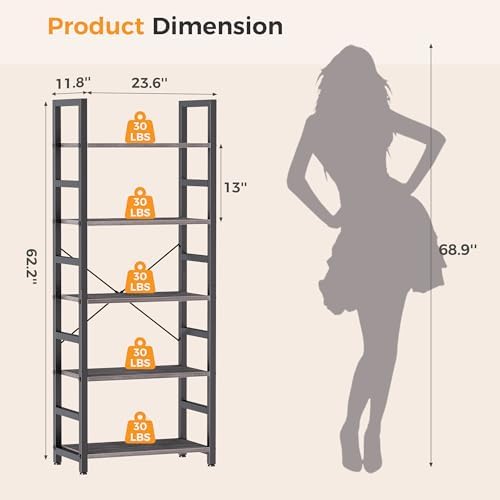 DUMOS 5-Tier Bookshelf, Modern Tall Bookcase Book Shelf Storage Organizer