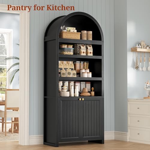 81" Tall Arched Cabinets,Bookcase with storage,Mid-Century Modern 6-Tier...