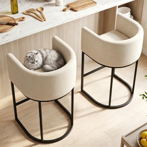 26" H Counter Height Bar Stools Set of 2, Modern Barrel Counter Stools w...