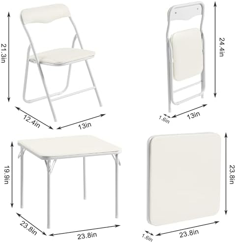 VECELO 5 Piece 24" Card Table and Chair Set, Square Padded Top, Beige