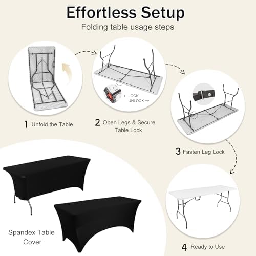 1 Set 6 FT Rectangle Folding Table with Carrying Handle, Lightweight Fold-in-...