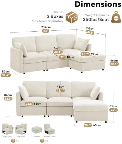 Iroomy Sectional Cloud Couch for Living Room, Spring Cushion Seating, L Shape...