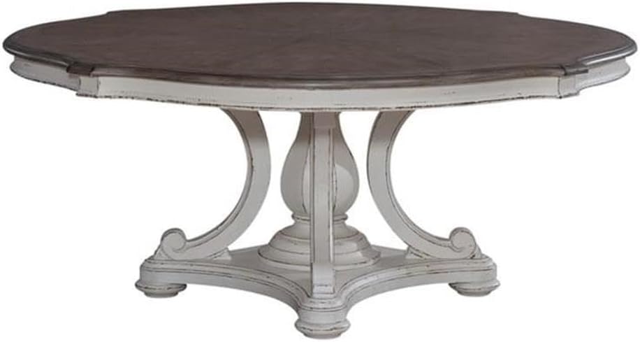 Pemberly Row Magnolia Manor Round Wood Table Set, Antique White Finish, 72 in...