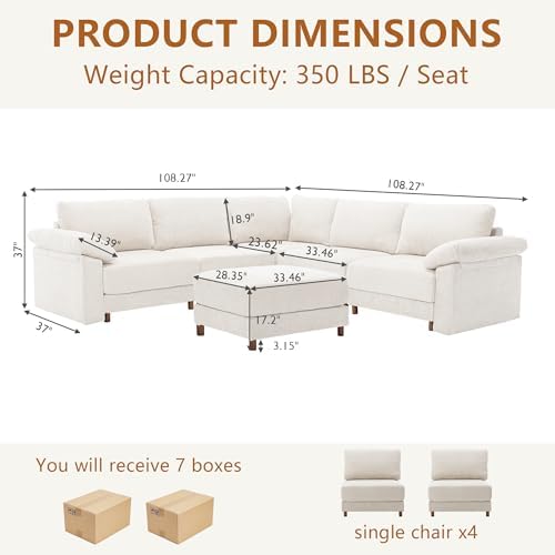Oversized L Shaped Sectional Couch for Living Room, Extra Large Deep Seat Mod...