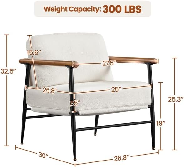 Yaheetech Accent Chairs Set of 2, Modern Living Room Chairs, Ivory | Boucle F...