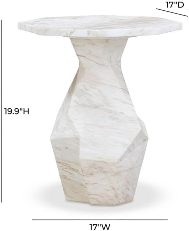 Pemberly Row Contemporary Round Side Table, White Faux Marble Top, 19.8"...