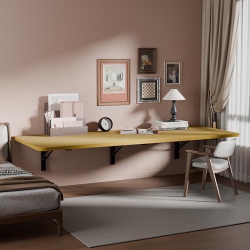 IAE 55x22in Floating Fold Desk,Wall-Mounted Folding Computer Table,Natural