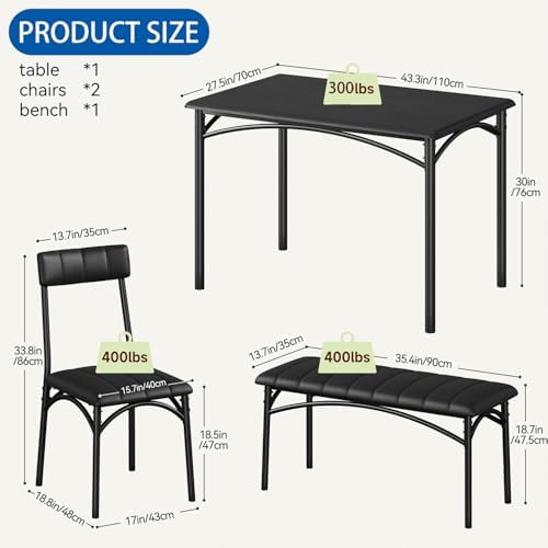 IDEALHOUSE Dining Table Set for 4, Kitchen Table with Chairs for 4, Rectangul...
