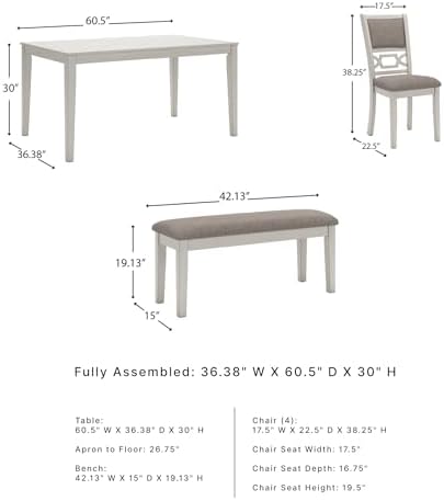 Signature Design by Ashley 6-Piece Dining Set with Bench, Antique White