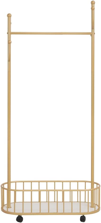 Gold Clothing Rack with Wheels Rolling Clothes Rack with Storage Basket Metal...