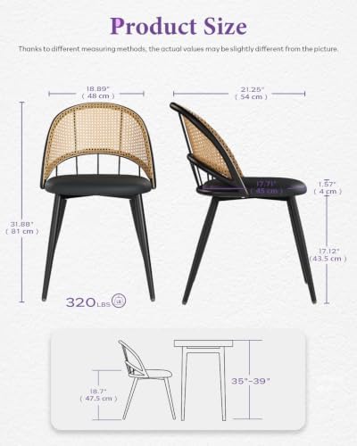 Black Rattan Dining Chairs Set of 4, Dining Room Chairs for Kitchen