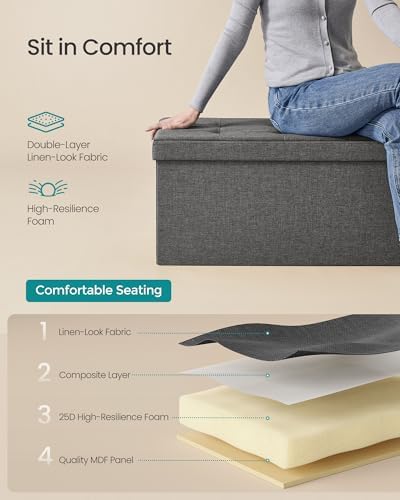 SONGMICS 30 Inches Folding Storage Ottoman Bench, Load 660 lb | Ottoman Foot ...