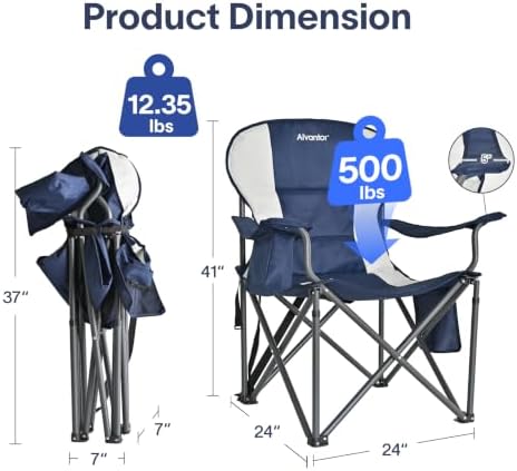Alvantor Heavy Duty Folding Camping Chair, 500 LBS Oversized Outdoor Chair wi...