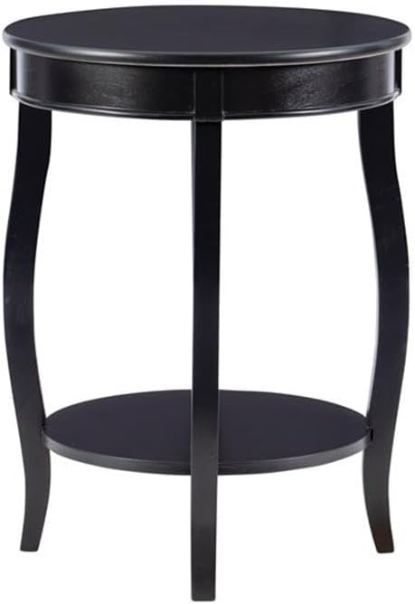 BOWERY HILL Round Wood End Table with Shelf, 18.5 x 24 in, Black Finish, MDF ...