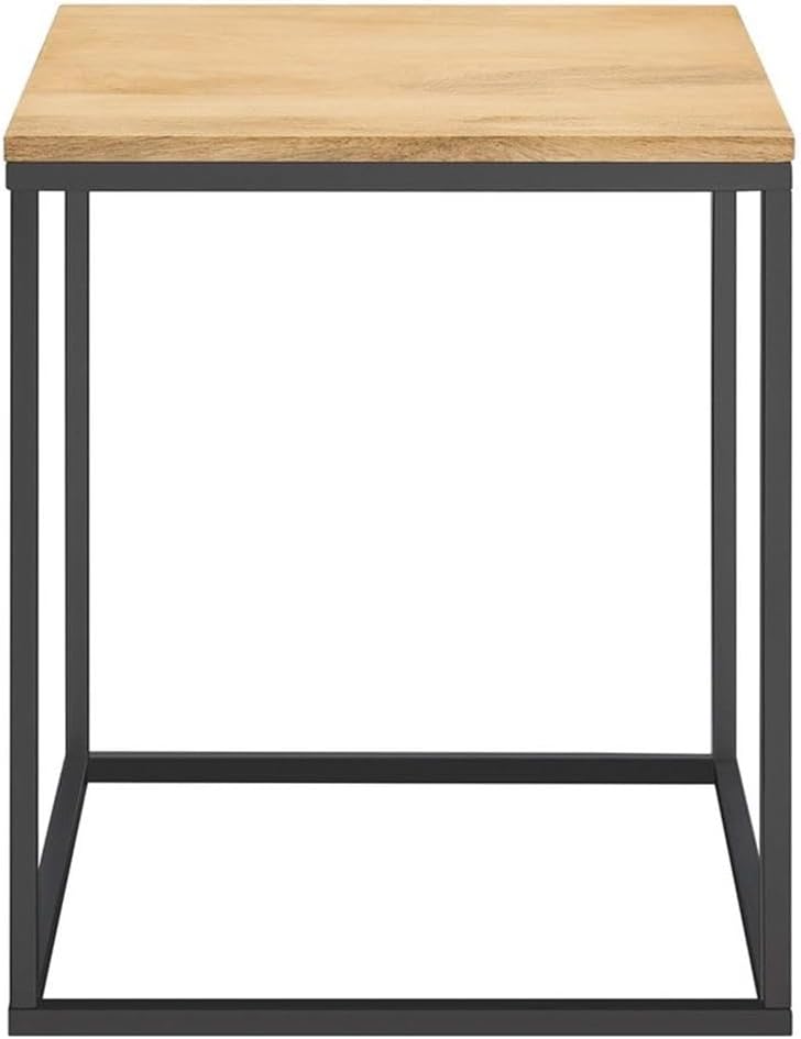 Pemberly Row Contemporary Square Wood and Metal Side Table, Solid Mango Wood ...