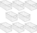 mDesign Plastic Home Closet Organizer - Basket Storage Holder Bin w/ Handles for Bedroom, Bathroom, Cabinet Shelves, Entryway, and Hallway - Holds Sweaters, Purses - Ligne Collection - 8 Pack - Clear