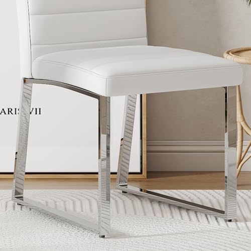 Modern Dining Chairs Set of 6, White Faux Leather Kitchen Chairs, Upholstered...