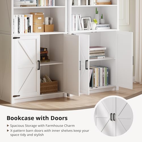 HWB Farmhouse 5-Tier Bookshelf with Doors and 3-Color LED Lights