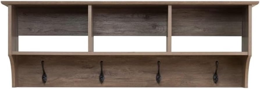Prepac Drifted Gray 48" Contemporary Wall Mounted Coat Rack, Coat Hooks Wall Mount with 3 Shelves, Ideal for Hallway or Entryway Storage Solution, 11.5"D x 48"W x 14.25"H