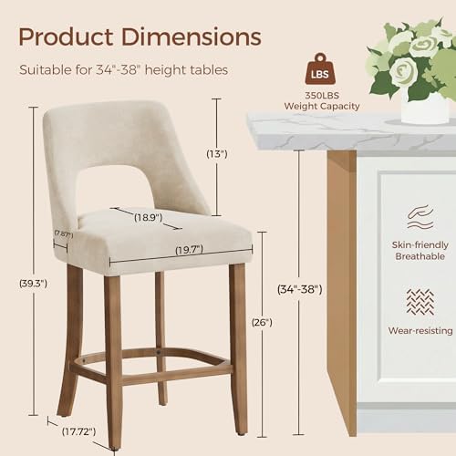 UVV Bar Stools Set of 4, Upholstered Counter Height Bar Stools, Modern Counte...