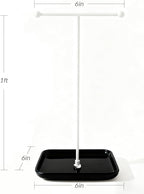 VROOMIUM Necklace Holder- Ceramic Base 1ft Height Jewelry Organizer Stand, Aesthetic Jewelry Hanger Display for Necklaces, Bracelets, Rings, Exhibidor de Collares-Minimalist Black
