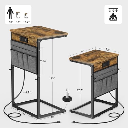 Vagusicc C-Shaped End Table with Charging Station, Small Side Table for Couch...